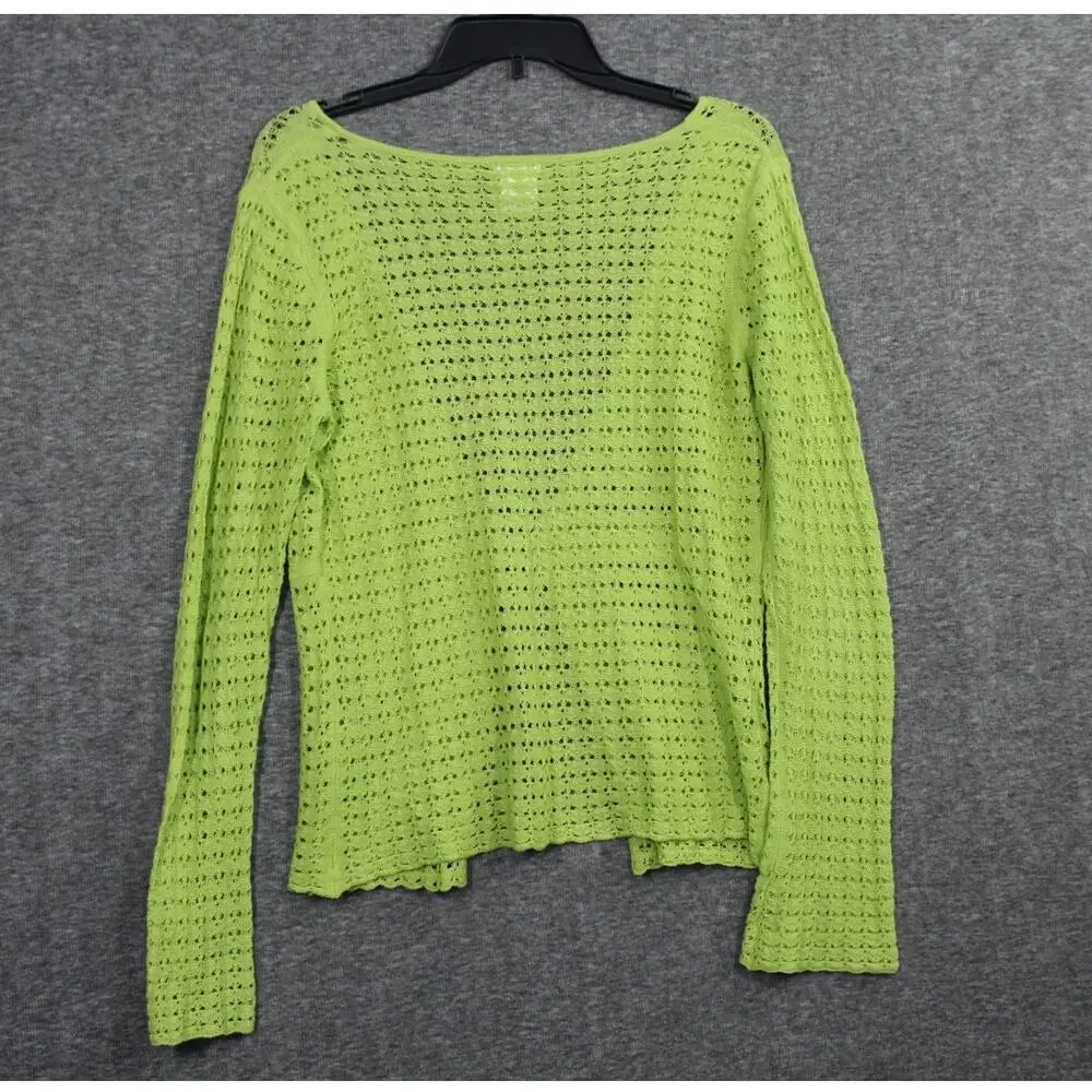 VTG Y2k Old Navy Crochet Open Knit Tie Front Cardigan Green Hallow Knit Medium